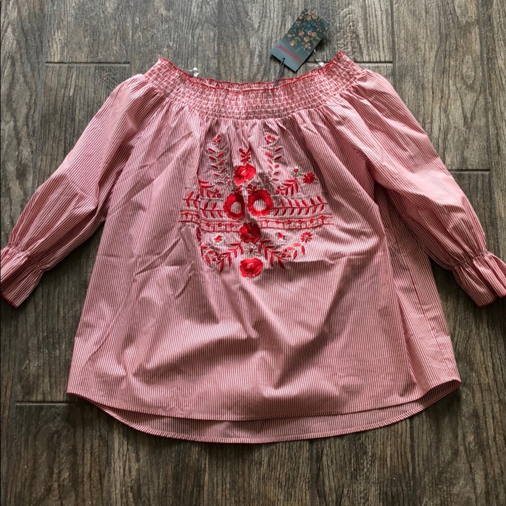 Floral Embroidered Off the Shoulder Top